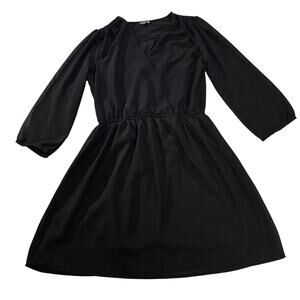 Indulge Women’s Black Wrap Style Mini Dress Long Sleeve Size L